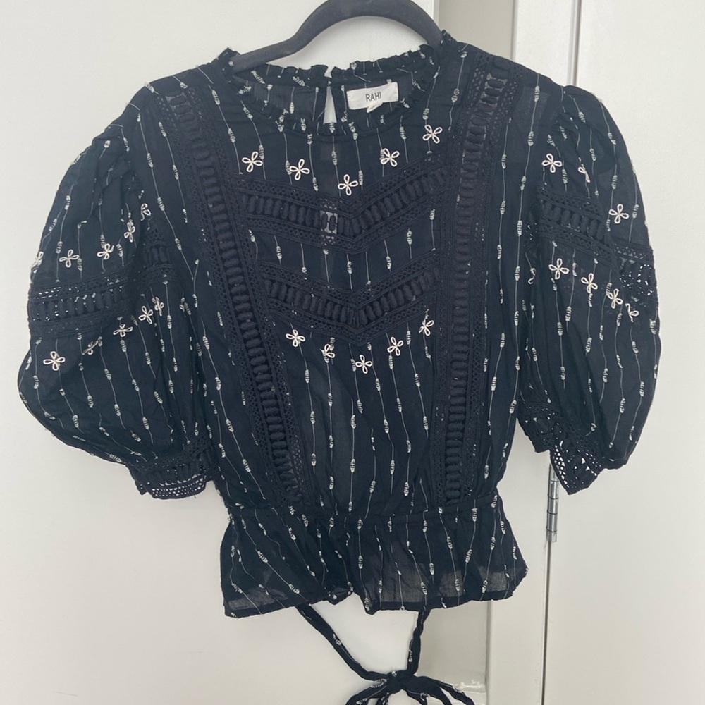 M | Free People Blue Floral Blouse